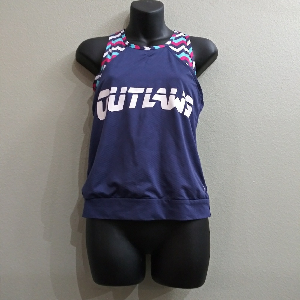 Athletic Tank Top Blue Pattern "OUTLAWS" Lg 10/12
